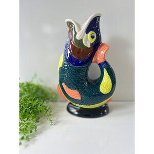Vintage Gluggle Jug By Wade Ceramics Pitcher Multicolor Fish Decorative Tablewar